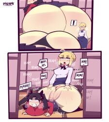 1futa 1girls all_fours artoria_pendragon ass big_ass black_hair black_hair_bottom blonde_hair blonde_hair_on_black_hair blonde_hair_top blue_eyes bottom_heavy bottomless breasts brown_hair clothed clothing dat_ass domination duo erection erection_under_clothes erection_under_skirt fate/stay_night fate_(series) female from_behind futa_on_female futanari gigantic_ass green_eyes huge_ass huge_cock human inviting inviting_to_sex light-skinned_female light-skinned_futanari light_hair_on_dark_hair light_skin looking_pleasured partially_clothed penis pixzapix presenting_ass prone_bone rolling_eyes saber sex skirt tenting tohsaka_rin tongue tongue_out uncensored