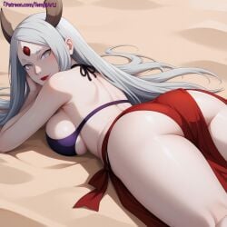 1girls 3_eyes ai_generated alien_girl ass ass_focus beach big_ass big_breasts bikini bikini_top blush breasts byakugan cleavage curvaceous curvy curvy_body curvy_female curvy_figure female female_focus from_behind goddess horns huge_ass huge_breasts light-skinned_female light_skin lipstick lying lying_on_stomach makeup mature mature_female mature_woman milf multi_eye nai_diffusion naruto naruto_(series) naruto_shippuden on_stomach otsutsuki_kaguya pale-skinned_female pale_skin patreon_username red_eyes rinne_sharingan sand seaside skirt smile solo solo_focus stable_diffusion swimsuit temptart url very_long_hair viewed_from_behind violet_eyes voluptuous voluptuous_female watermark web_address white_body white_hair white_skin