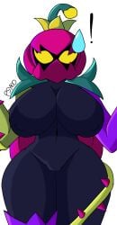 1girls 2024 arms_up artist_name artist_signature belly_button brawl_stars breasts breasts_bigger_than_head cape clothed covered_erect_nipples erect_nipples erection female female_focus female_only fully_clothed lily_(brawl_stars) looking_at_viewer pink_cape plant psyko shocked spikes surprised thick_thighs vines wide_hips yellow_eyes