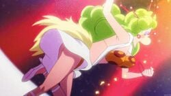 animated anime ass bikini bouncing_breasts breasts cleavage dancer_(space_dandy) dancing eyeshadow green_hair jiggle jiggling_breasts lights looking_at_viewer makeup panties solo solo_female space_dandy upskirt