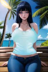 1girls ai_generated ass bangs big_ass big_breasts big_butt big_thighs black_hair blue_hair blue_jeans blunt_bangs breasts breasts_bigger_than_head bulging_breasts curvy curvy_body curvy_female dark_blue_hair dark_hair day detailed_eyes female female_focus female_only fit fit_female front_view hair hime_cut hourglass_figure huge_breasts huge_thighs human hyuuga_hinata indigo_eyes island jeans lagoon large_breasts light_purple_eyes lilac_eyes lips love_handles midriff midriff_peek naruto naruto_shippuden navy_blue_legwear ninfrock pale_skin pale_skinned_female palm_tree purple_eyes skinny_waist sky_background slim_waist solo solo_female solo_focus straight_hair streaked_hair sunlight tank_top thick_legs thick_thighs tight_jeans tropical uncensored voluptuous voluptuous_female white_skin white_skinned_female wide_hips