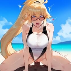 1boy 1girls ai_generated artstyle_imitation blonde_hair blush breasts dark-skinned_male dark_skin fate/grand_order fate_(series) female floox hi_res high_resolution hips huge_breasts huge_cock interracial jeanne_d'arc_(fate) jeanne_d'arc_(swimsuit_archer) large_breasts light-skinned_female light_skin long_hair male penis pov sex stable_diffusion thiccwithaq_(ai_style) thick_thighs thighs wide_hips