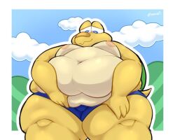 1boy anthro big_belly catrubs fat fat_ass green_koopa_troopa holding_belly koopa koopa_troopa koops male male_only mario_(series) moobs morbidly_obese morbidly_obese_male obese obese_male overweight overweight_male paper_mario smirk