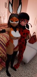 2girls 3d 3d_(artwork) alya_cesaire bag bed bedroom blue_eyes bodysuit brown_eyes carpet closet female female_only ladybug_(character) leotard lesbian marinette_dupain-cheng miraculous:_tales_of_ladybug_and_cat_noir miraculous_ladybug png rena_rouge rubbing_pussy selfie smile tagme_(artist) taking_selfie tf1 thigh_boots unknown_artist yuri