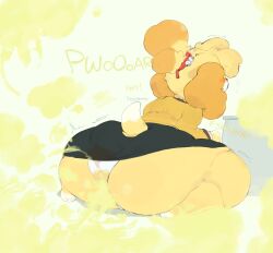 1female 2d_(artwork) animal_crossing anthro ass big_ass blushing bubble_butt clothing fart fart_cloud fart_fetish farting female_only furry gas isabelle_(animal_crossing) nintendo panties soggysomnia soll solo_female thick_ass thick_thighs thighs topwear upskirt yellow_fart