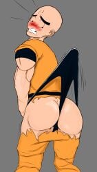 1boy ass bald big_ass big_butt blush butt byebyebirdi2 dragon_ball fat_ass fat_butt huge_ass huge_butt krillin kuririn looking_back male male_only ripped_clothing ripped_pants shounen_jump solo thick_ass thick_butt underwear underwear_pull wedgie