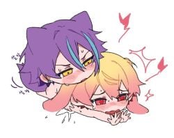 blonde_hair bunny_ears cat_ears chibi chibi_style erotic_chibi kamishiro_rui naked project_sekai purple_hair tenma_tsukasa yaoi