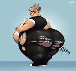 1boy anthro big_belly big_butt catrubs fat_ass furry furry_male glasses male male_only ripped_clothing ripped_pants solo solo_male surprised surprised_expression