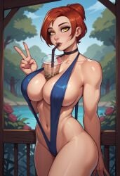 1girls ai_generated assumi bikini blizzard_entertainment boba boba_tea bubble_tea civitai female female_focus fengmaster goth goth_girl huge_breasts human_female large_breasts red_hair short_hair sling_bikini slingshot_swimsuit v voluptuous voluptuous_female warcraft warlock warlock_(warcraft) world_of_warcraft yellow_eyes