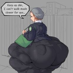 1girls ass big_ass big_thighs bottom_heavy cantankeravian edie_(cantankerous_avian) fat_rolls female text text_bubble thighs