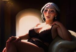 ai_generated alma_madrigal black_lingerie disney encanto lingerie pose sitting