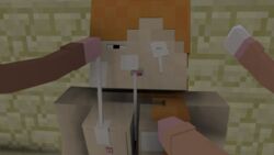 3boys 3d alex_(minecraft) big_breasts cubic_breasts cum cum_covered cum_on_breasts cum_on_face female minecraft orange_hair penis tagme