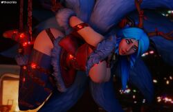 1girls 3d alternate_costume asian_mythology big_breasts blue_hair chinese_mythology da_ji_(smite) light-skinned_female light_skin mythology restrained scrido smite solo sugar_and_slice_da_ji