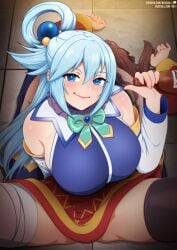 2girls alcohol_bottle aqua_(konosuba) before_sex big_breasts blue_eyes blue_hair bottle_in_hand brown_hair cleavage detailed_background drunk drunk_bottle female female_only goddess hair_ornament horny_female human humanoid inviting_to_sex kono_subarashii_sekai_ni_shukufuku_wo! male_pov megumin multiple_girls neocoill no_dialogue one_on_top_on_another patreon patreon_username seductive_eyes seductive_look seductive_smile twitter twitter_link unseen_female_face yuri