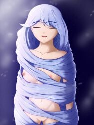 blue_hair drooling exposed_breasts girl im_tim long_hair my_hero_academia nejire_hado no_bra no_panties no_underwear sleeping sleeping_nude solo_female