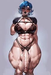 abs ai_generated blue_hair cartoon_network choker cross_earrings ed_edd_n_eddy futanari goth goth_futa goth_girl goth_mommy huge_ass huge_breasts huge_cock kanker_sisters lingerie lipstick marie_kanker muscular_futanari roughtriumph short_hair tagme