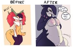 absurd_res before_and_after belly braixen braixen_prey breasts dialogue digestion fatal_vore fiya fiyawerks furry generation_2_pokemon generation_6_pokemon generation_8_pokemon hi_res hisuian_form hisuian_typhlosion invalid_tag navel nintendo peace_sign_(disambiguation) pokemon pokemon_(species) regional_form_(pokemon) slightly_chubby typhlosion typhlosion_pred vore