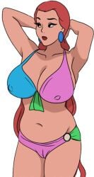 arms_behind_head big_breasts bikini discreenvision huge_breasts inusen lipstick long_hair makeup milf red_hair tagme thick_thighs