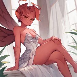 ai_generated clothed dark_willow dota_2 fairy fairy_wings looking_at_viewer red_eyes red_skin small_breasts solo_female thick_thighs thighs wife yellow_sclera