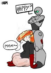 2boys balls balls_on_face cock_worship half_naked kneeling non-human penis rem_(oc) remifollower_(remiman) remiman robot robot_boy robot_humanoid steamy_penis sweat sweaty_butt toony toony_face