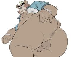 anthro anus ashigara ass backsack balls blush looking_back male male_only mohawk oak oaks16 simple_background slightly_chubby solo spreading tokyo_afterschool_summoners white_background