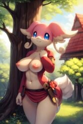 2024 ai_generated anthro audino breasts female fur furry gobabsnow pokemon pokemon_(species) pokemon_bw semi_nude tail