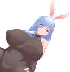 1girls alternate_version_available blue_hair female female_only gabai hololive hololive_fantasy hololive_japan image_set mature_female milf mother pekomama rabbit_ears solo virtual_youtuber white_background