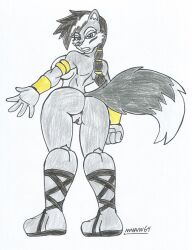 1girls big_ass big_breasts big_butt black_hair blue_eyes braided_hair dat_ass furry gold_jewelry gray_fur looking_at_viewer looking_back lupe_the_wolf marlon64 naked_female naked_jewelry naked_sandals sandals showing_ass showing_off showing_off_ass sideboob sonic_satam traditional_drawing_(artwork) white_background wolf_girl