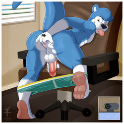 aaron_(artist) anal anal_fingering anthro balls being_watched camera fingering humanoid_penis island_(character) male male_only mammal masturbation mustelid otter penis soles solo