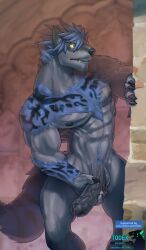 1boy abs anthro areola balls bara barazoku big_penis biped bodily_fluids canid claws dripping erection felid final_fantasy final_fantasy_xiv foreskin fur genital_fluids genitals glans hi_res hrothgar humanoid_genitalia humanoid_penis hybrid male male_only mammal masturbation muscular muscular_anthro muscular_male nipples partially_retracted_foreskin pecs penis precum precum_drip pubes solo square_enix tail todex vein veiny_penis