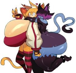 2girls anthro big_ass big_breasts big_butt cyberlord1109 dawn_(cyberlord1109) dusk_(cyberlord1109) feline female furry glitchlord8391 hyper_ass hyper_breasts tagme