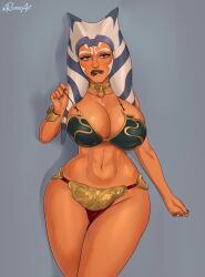 1girls ahsoka_tano alien alien_girl alien_humanoid big_breasts biting_own_lip breasts collar female female_only huge_breasts large_breasts looking_at_viewer metal_collar orange_body orange_hair revealing_clothes rocner sensual skimpy_clothes slave_ahsoka slave_bikini slave_leia_(cosplay) slave_outfit star_wars star_wars_rebels tagme