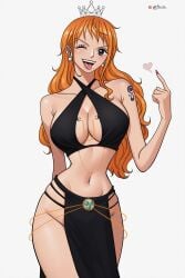 1girls ai_generated bare_arms bare_legs bare_shoulders bare_thighs blush clothed clothing color crown dress female female_focus female_only hi_res light-skinned_female light_skin long_hair looking_at_viewer nami nami_(one_piece) one_piece orange_eyes orange_hair post-timeskip prixmal shounen_jump solo solo_female tagme tattoo thick_thighs tongue tongue_out yomorio_lingerie