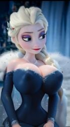 big_breasts boob_window cleavage curvy edit elsa_(frozen) fake_ruidx frozen_(film) long_hair nipple_bulge screenshot_edit white_hair