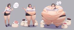 1girls belly belly_button ekusupanshon expansion expansion_sequence fat_ass fat_thighs fat_woman feederism feeding obese obese_female overweight overweight_female sequence size_difference slime slime_boy slime_monster text text_bubble weight_gain