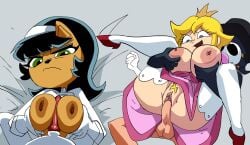 2boys 2girls anti_groove black_hair breast_grab breasts_out canine canine_penis coolerinker dress_lift dudley_puppy full_nelson furry inker_comics inkershike intersex kitty_katswell mario_(series) nickelodeon no_panties oc paizuri paizuri_lead_by_female princess_peach princess_peach_(starbomb) pubic_hair sex shirt_lift shy_guy starbomb suspended_congress t.u.f.f._puppy vaginal_penetration