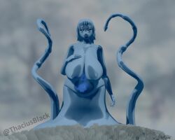 1futa 3d 3d_(artwork) azilith(thaciusblack) big_ass big_belly big_breasts big_nipples black_sclera blue_eyes blue_hair blue_lips blue_lipstick blue_nipples blue_penis blue_penis_tip blue_skin blue_skinned_female blue_slime breasts_bigger_than_head cleavage looking_at_viewer nude oc original_character penis slime slime_girl slime_monster slime_tentacle smiling smiling_at_viewer thaciusblack winter