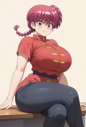 ai_generated big_breasts clothing cute_girl ecchi large_breasts legs_crossed milf ranma_1/2 ranma_saotome sitting thick_thighs