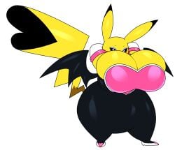 2019 absurd_res alpha_channel anthro ass big_breasts breasts brown_eyes cleavage cleft_tail clothed clothing cosplay cosplay_pikachu_(character) eyelashes eyeshadow female fur generation_1_pokemon heart_symbol hi_res huge_breasts hyper hyper_breasts looking_at_viewer makeup mammal multicolored_ears nintendo outline pikachu pokemon pokemon_(species) red_cheeks rodent rouge_the_bat sega simple_background solo sonic_(series) sonic_the_hedgehog_(series) tail thick_thighs walter_sache wide_hipped_female wide_hips yellow_body yellow_fur