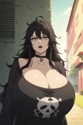 ai_generated big_breasts black_hair black_lipstick goth goth_girl huge_breasts ultrahentaisai