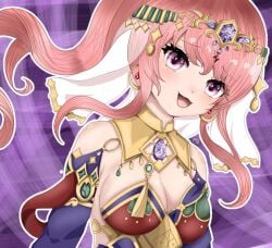 arabian_clothes grimms_notes huge_breasts long_hair pink_eyes pink_hair ponytail shadow_morgiana_(grimms_notes) source_request