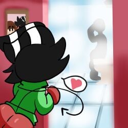 2boys 2femboy bath bathroom bathtub curious fercholito gaelo_(geiimp) gay geiimp green_sweater hallway heart helluva_boss imp_(helluva_boss) imp_(species) imp_tail impsona looking_at_partner mini_comic page_1 showing_ass sweater_only twitter twitter_username ushas_(gogname)