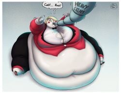 charlie_morningstar_(hazbin_hotel) double_belly fat_arms fat_legs fat_rolls female force_feeding hazbin_hotel immobile massive_belly massive_legs massive_thighs morbidly_obese morbidly_obese_female panicking tagme tagme_(artist) tube_feeding wardrobe_malfunction weight_gain