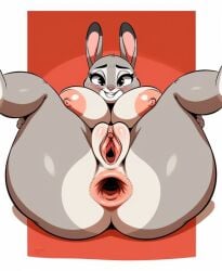 ai_generated anal_gape big_ass big_breasts bunny furry furry_female furry_only joaoppereiraus_style judy_hopps open_anus rabbit