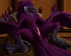 10s 2017 3_toes animal_genitalia anthro anus arakkoa avian barefoot beak bed bird claws detailed_background erection feathered_wings feathers fol genital_slit hi_res hindpaw lying male male_only nude on_back open_mouth paws penis pillow slit solo talons toes video_games warcraft wings