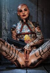 ai_generated belt_bra gun jack_(mass_effect) mass_effect nude pussy tattoo