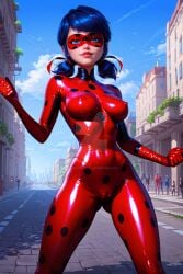 ai_generated blue_eyes blue_hair bodysuit cameltoe female ladybug_(character) marinette_cheng marinette_dupain-cheng medium_breasts miraculous:_tales_of_ladybug_and_cat_noir miraculous_ladybug naughtygirlsai skinny twintails watermark