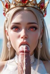 1girls ai_generated blonde_hair blowjob cum_in_mouth female long_hair princess sloppy tilcox33