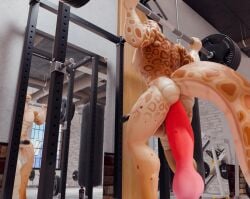 3d animated big_dildo big_penis dildo dildo_in_ass furry gym lifting_weights male naked scalie snake solo squatting tagme tradelt video weights