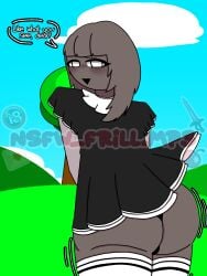 1boy 1femboy ariel_(sprunki_oc) balls_in_panties big_ass big_butt big_thighs black_panties black_underwear blush blushing_male clothed cute_male femboy femboy_only feminine_faced_male feminine_male grass_field incredibox incredibox_mod incredibox_oc jiggling_ass jiggling_butt lolita_dress lolita_fashion looking_at_viewer maid_uniform mr.tree_(sprunki) oc oc_(sprunki) open_smile original_character round_ass round_butt sky_background speech_bubble sprunki talking_to_viewer taupe_(sprunki_oc) text text_bubble thighhighs voluptuous_femboy white_eyes wobbling wobbling_butt